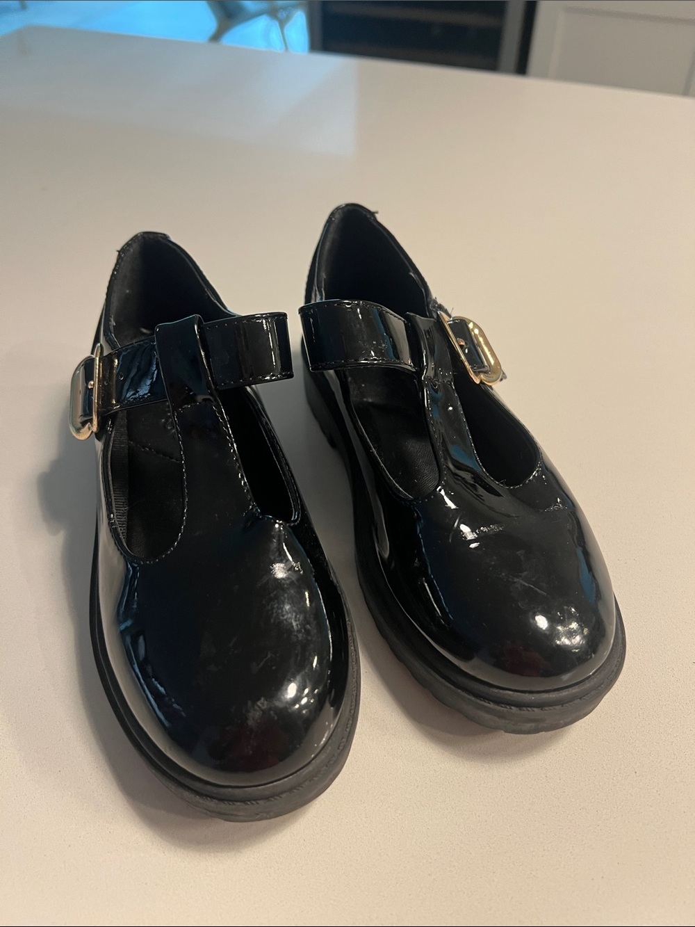 Girls' Black Patent T-Strap Dress Shoes with Buckle